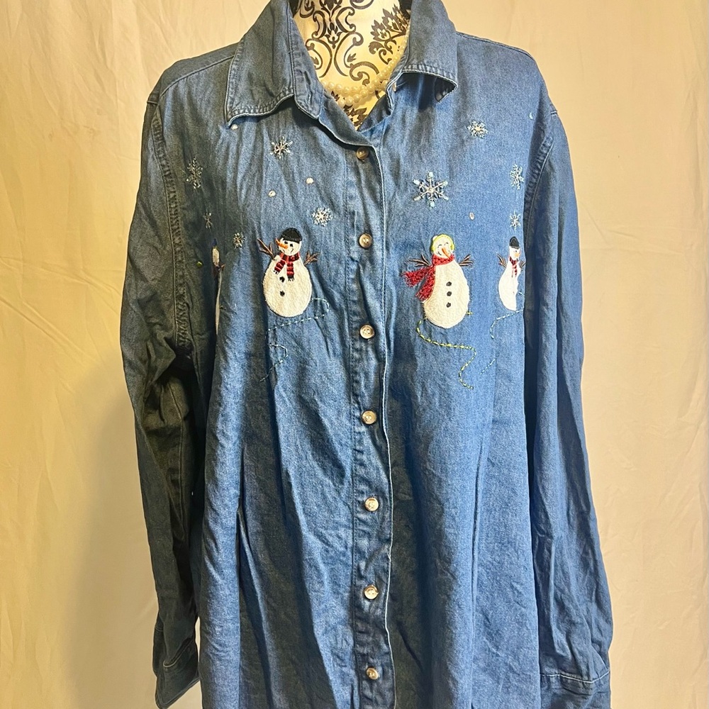 Winter themed denim shirt